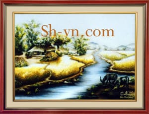 乡村风景画手工刺绣＝可愛的故鄉　95＝SHVN 2095 - 50cm x 70cm. (2)